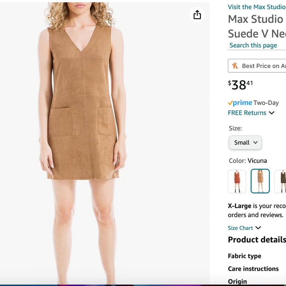 Max Studio Women's Sleeveless Faux Suede V Neck Dress